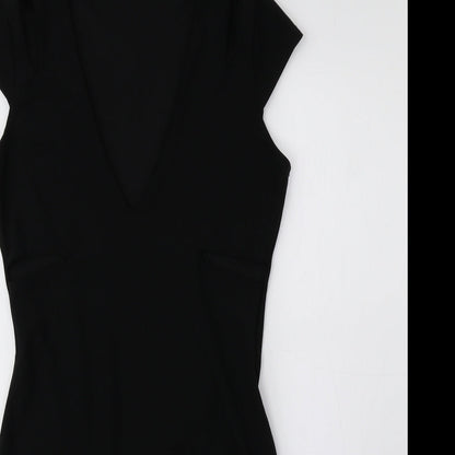 PRETTYLITTLETHING Womens Black Polyester Pencil Dress Size 10 V-Neck Pullover