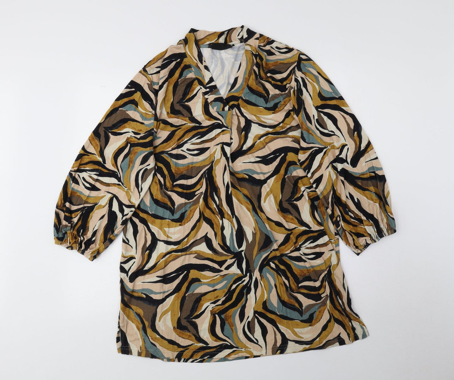 Signature Womens Multicoloured Geometric Viscose Sheath Size M V-Neck Pullover