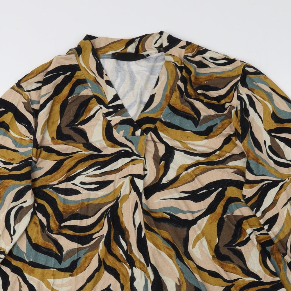 Signature Womens Multicoloured Geometric Viscose Sheath Size M V-Neck Pullover