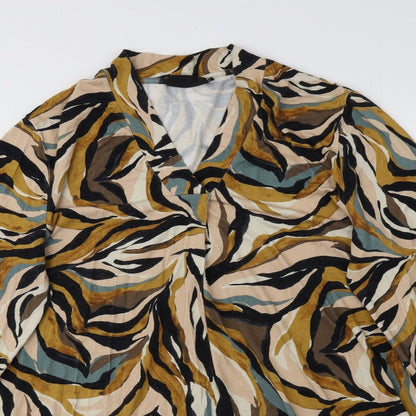 Signature Womens Multicoloured Geometric Viscose Sheath Size M V-Neck Pullover