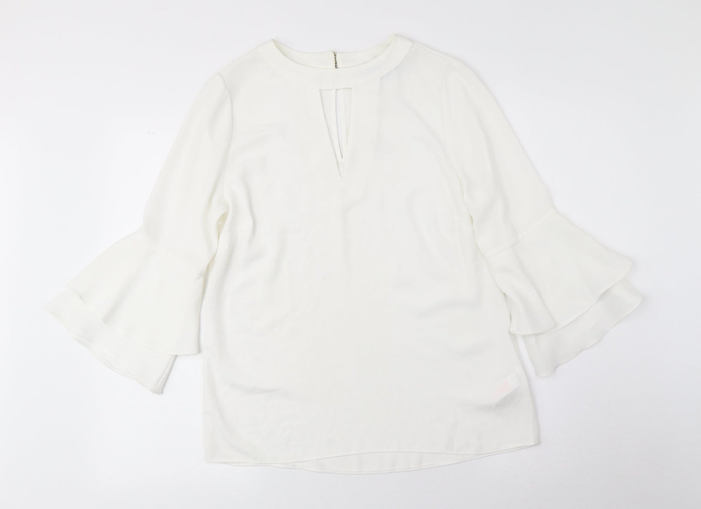 F&F Womens White Polyester Basic Blouse Size 8 Boat Neck - Flared Sleeves