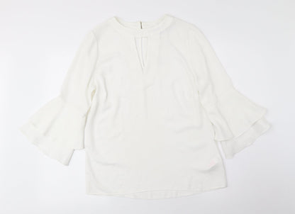 F&F Womens White Polyester Basic Blouse Size 8 Boat Neck - Flared Sleeves