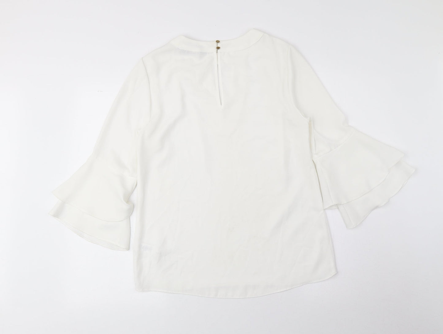 F&F Womens White Polyester Basic Blouse Size 8 Boat Neck - Flared Sleeves