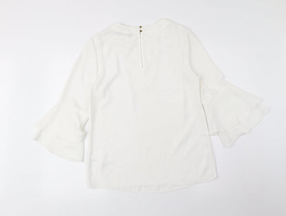 F&F Womens White Polyester Basic Blouse Size 8 Boat Neck - Flared Sleeves