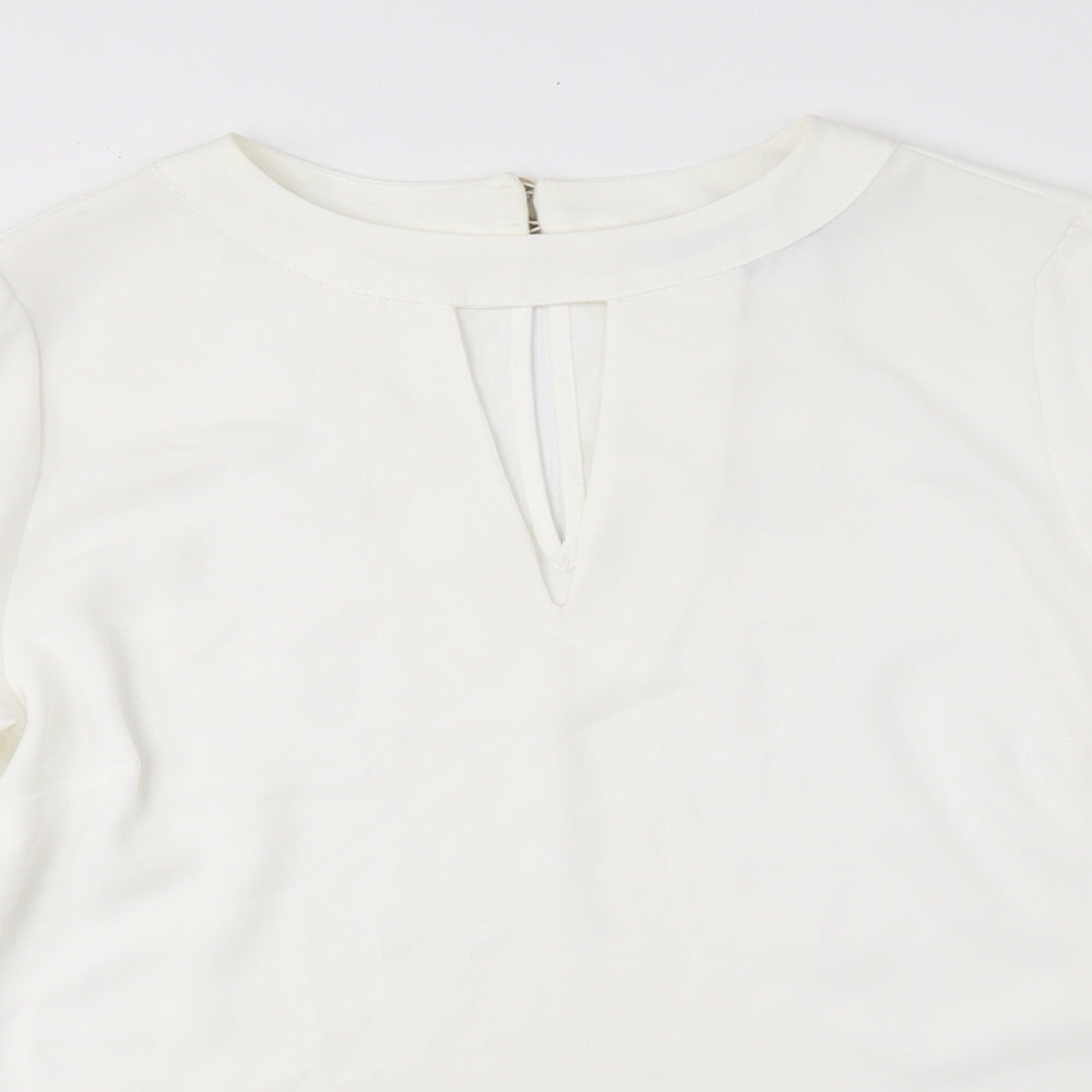 F&F Womens White Polyester Basic Blouse Size 8 Boat Neck - Flared Sleeves