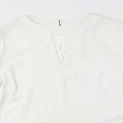 F&F Womens White Polyester Basic Blouse Size 8 Boat Neck - Flared Sleeves