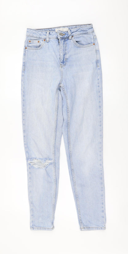 Topshop Womens Blue Cotton Mom Jeans Size 26 in L29 in Regular Button - Distressed Look
