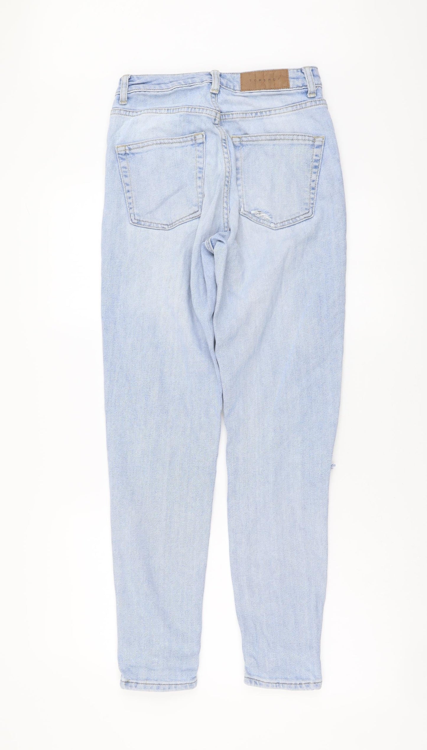 Topshop Womens Blue Cotton Mom Jeans Size 26 in L29 in Regular Button - Distressed Look