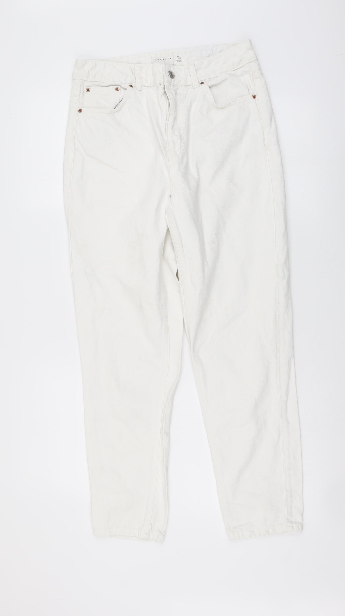Topshop Womens White Cotton Mom Jeans Size 28 in L30 in Regular Button