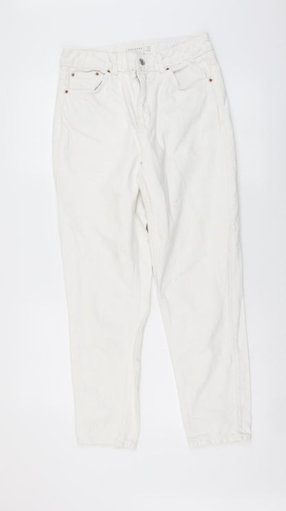 Topshop Womens White Cotton Mom Jeans Size 28 in L30 in Regular Button