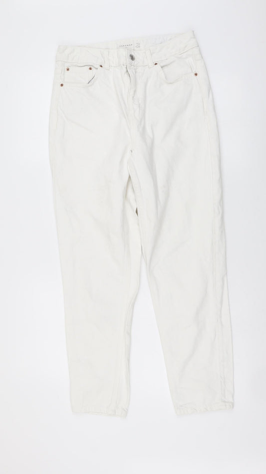 Topshop Womens White Cotton Mom Jeans Size 28 in L30 in Regular Button