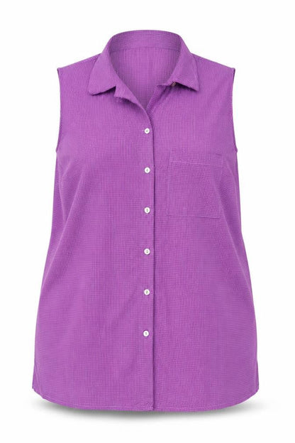 Essence Womens Purple Geometric Polyester Basic Button-Up Size 20 Collared