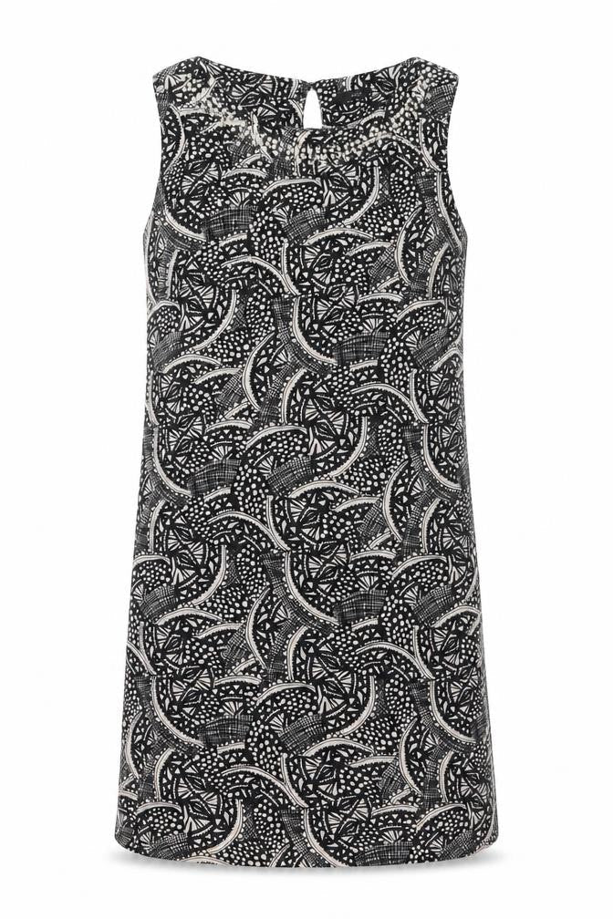 M&Co Womens Black Geometric Polyester A-Line Size 12 Round Neck Zip