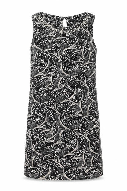 M&Co Womens Black Geometric Polyester A-Line Size 12 Round Neck Zip