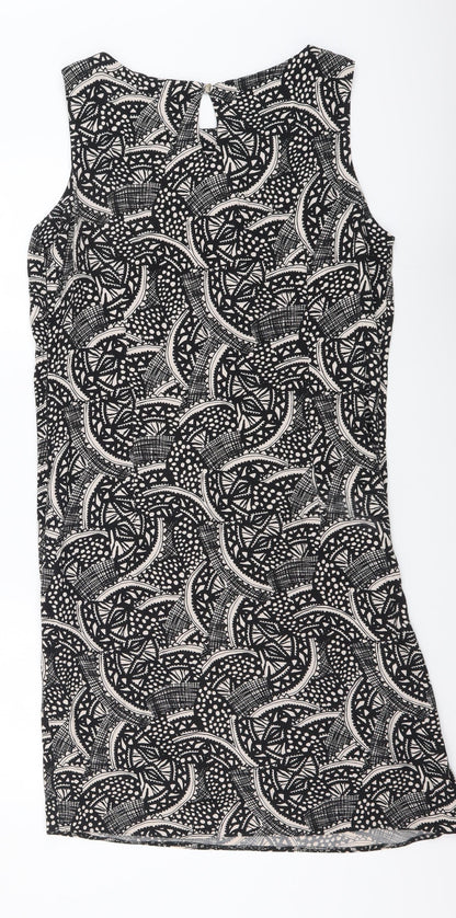 M&Co Womens Black Geometric Polyester A-Line Size 12 Round Neck Zip