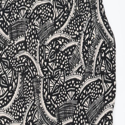 M&Co Womens Black Geometric Polyester A-Line Size 12 Round Neck Zip