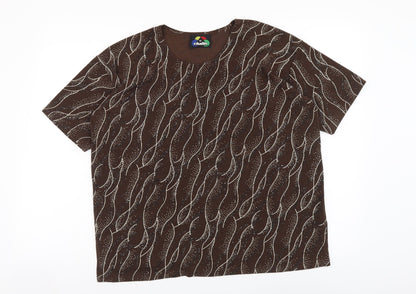 By Challis Womens Brown Geometric Polyester Basic T-Shirt Size L Round Neck