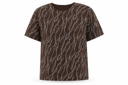 By Challis Womens Brown Geometric Polyester Basic T-Shirt Size L Round Neck