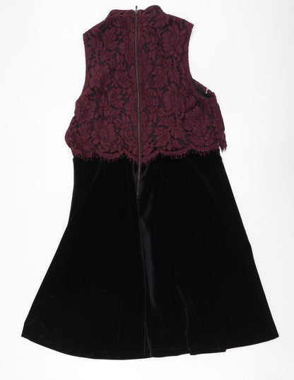 NEXT Womens Black Polyester A-Line Size 14 Mock Neck Zip