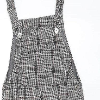 H&M Womens Grey Plaid Polyester Pinafore/Dungaree Dress Size XS Square Neck Pullover