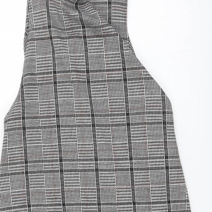 H&M Womens Grey Plaid Polyester Pinafore/Dungaree Dress Size XS Square Neck Pullover