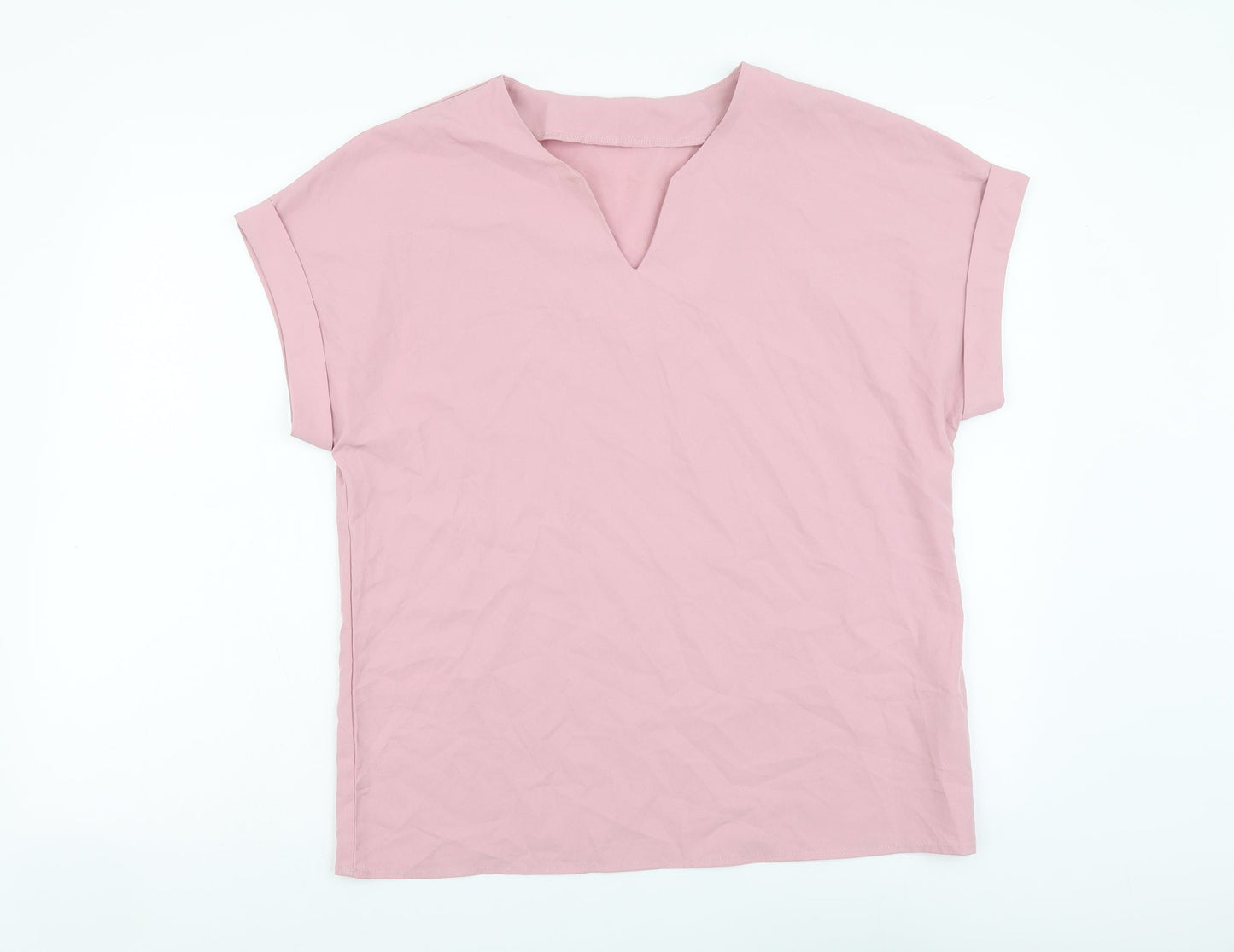 SheIn Womens Pink Polyester Basic T-Shirt Size S V-Neck