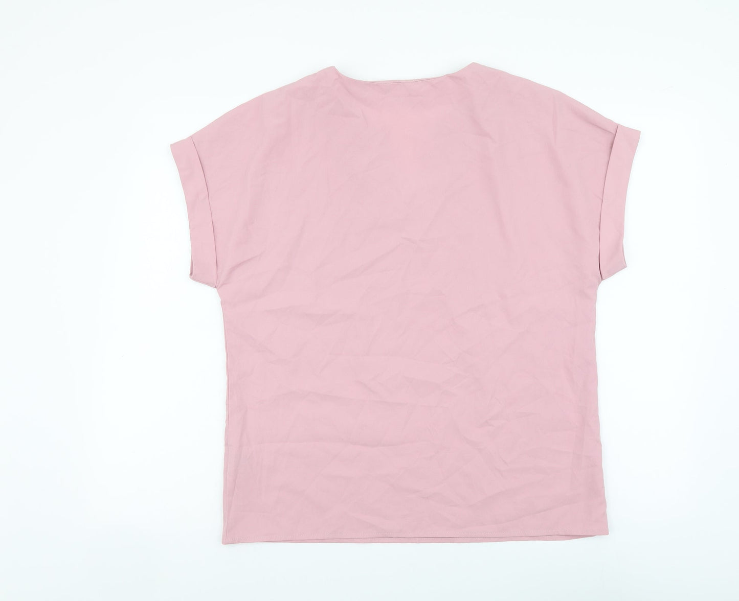 SheIn Womens Pink Polyester Basic T-Shirt Size S V-Neck