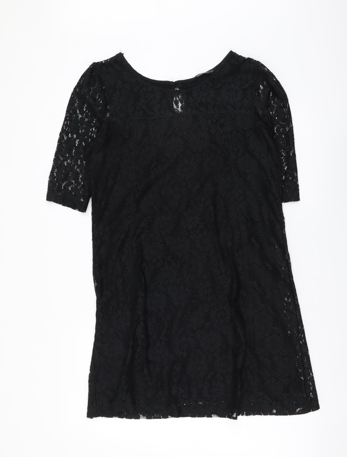 Dorothy Perkins Womens Black Floral Polyester A-Line Size 10 Boat Neck Pullover