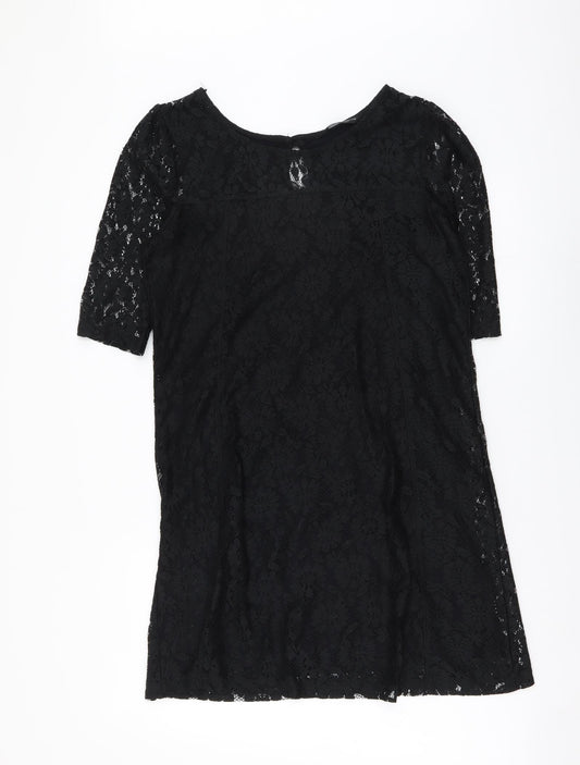 Dorothy Perkins Womens Black Floral Polyester A-Line Size 10 Boat Neck Pullover