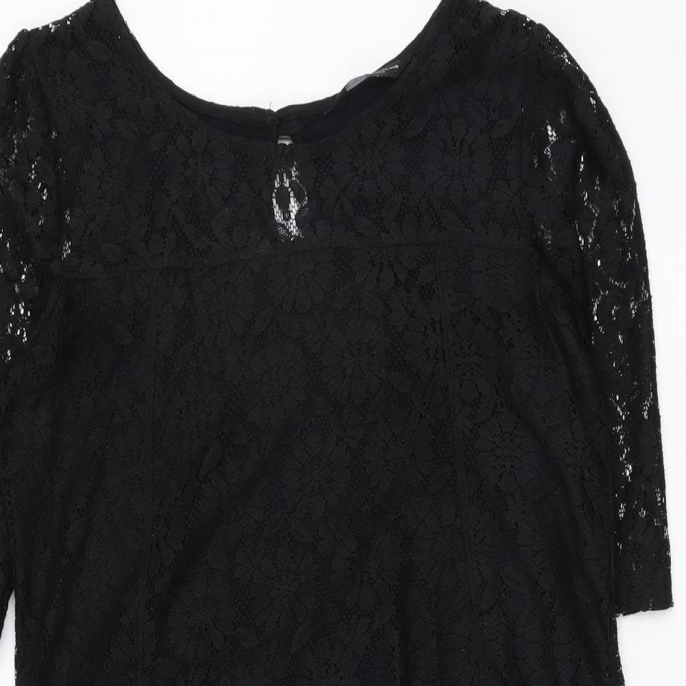 Dorothy Perkins Womens Black Floral Polyester A-Line Size 10 Boat Neck Pullover