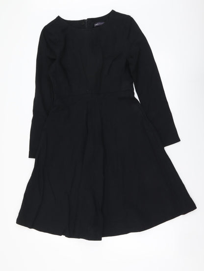 Marks and Spencer Womens Black Viscose A-Line Size 8 Round Neck Zip