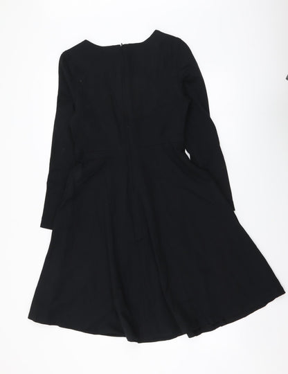 Marks and Spencer Womens Black Viscose A-Line Size 8 Round Neck Zip
