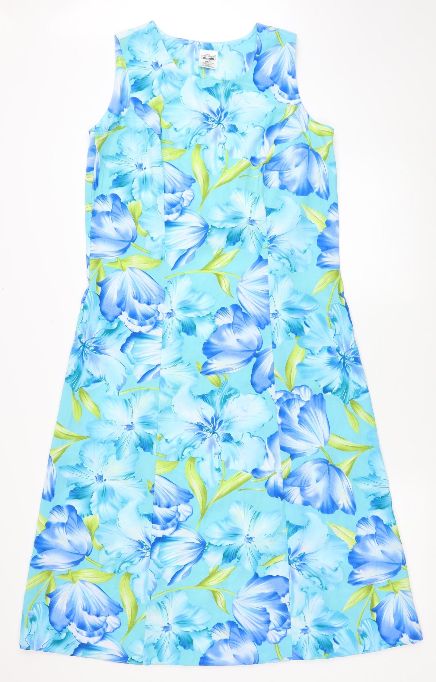 Premier Womens Blue Floral Polyester A-Line Size 6 Scoop Neck Pullover - Size 6-8