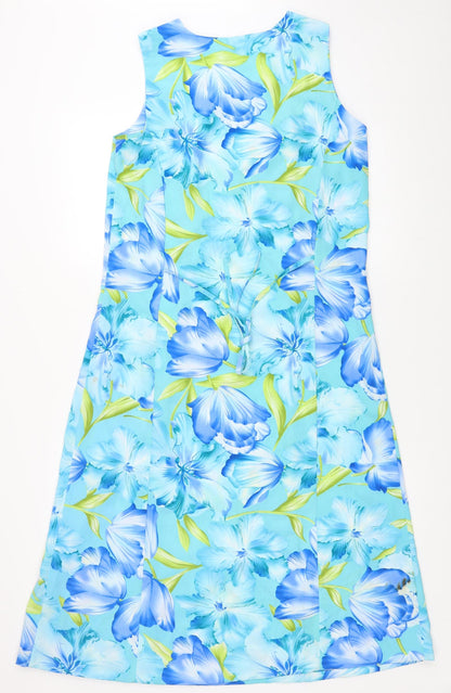 Premier Womens Blue Floral Polyester A-Line Size 6 Scoop Neck Pullover - Size 6-8
