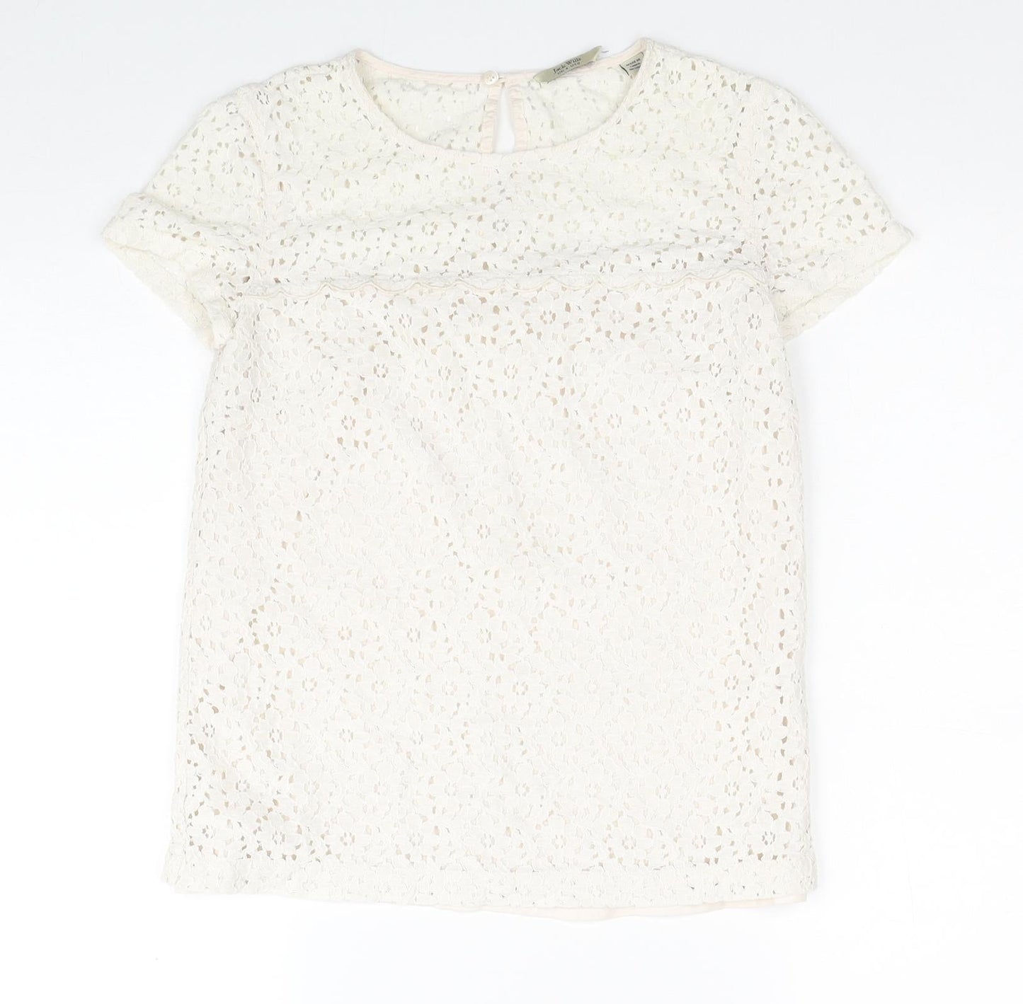 Jack Wills Womens White Floral Cotton Basic T-Shirt Size 4 Round Neck