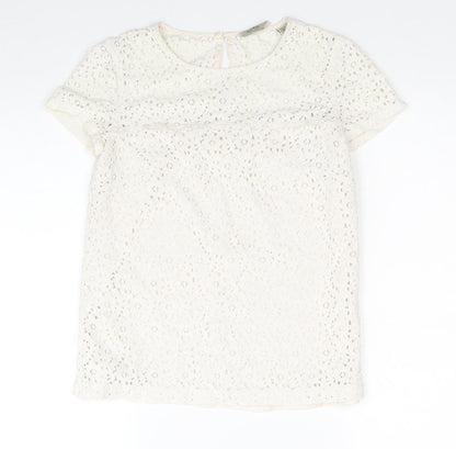 Jack Wills Womens White Floral Cotton Basic T-Shirt Size 4 Round Neck