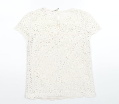 Jack Wills Womens White Floral Cotton Basic T-Shirt Size 4 Round Neck