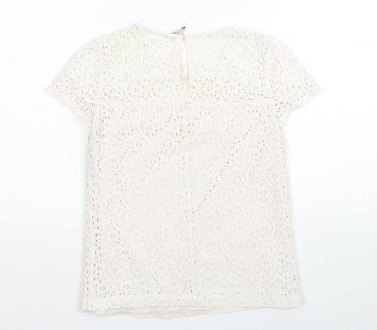 Jack Wills Womens White Floral Cotton Basic T-Shirt Size 4 Round Neck