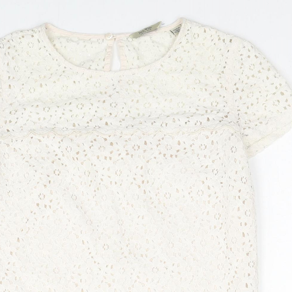 Jack Wills Womens White Floral Cotton Basic T-Shirt Size 4 Round Neck