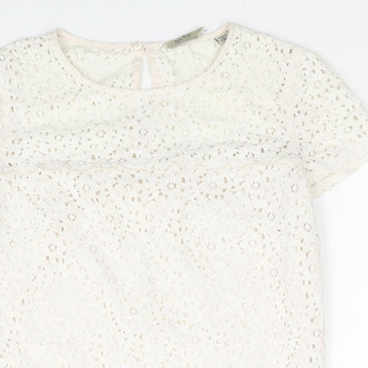 Jack Wills Womens White Floral Cotton Basic T-Shirt Size 4 Round Neck