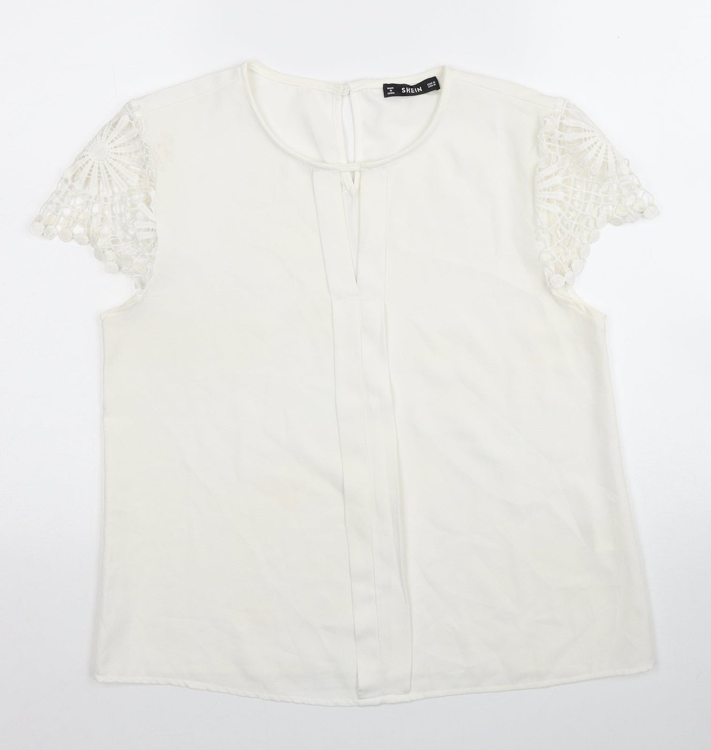 SheIn Womens White Polyester Basic Blouse Size M Scoop Neck - Lace Detail