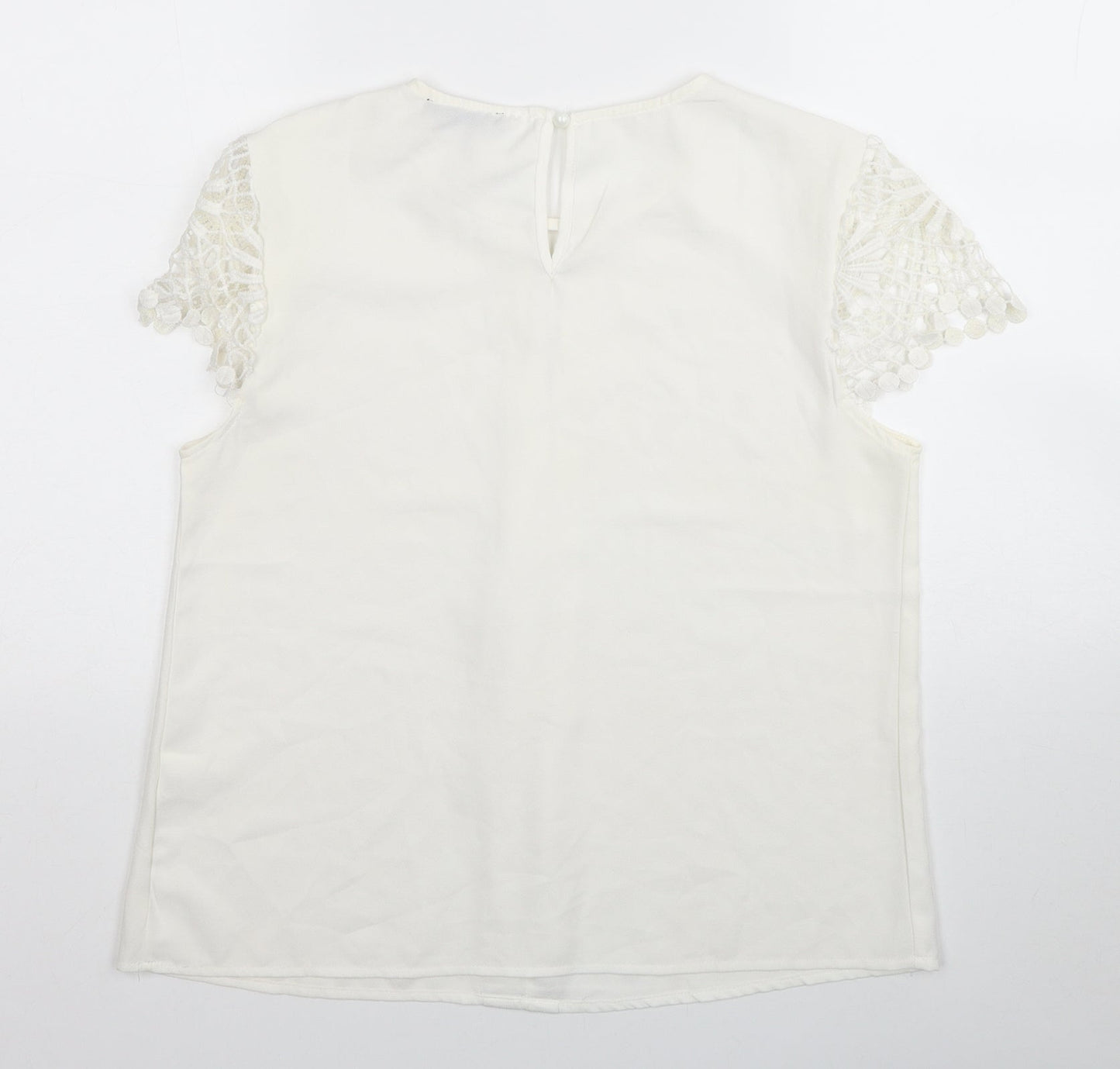 SheIn Womens White Polyester Basic Blouse Size M Scoop Neck - Lace Detail