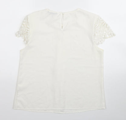 SheIn Womens White Polyester Basic Blouse Size M Scoop Neck - Lace Detail