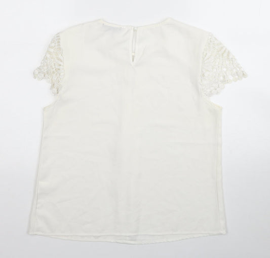 SheIn Womens White Polyester Basic Blouse Size M Scoop Neck - Lace Detail