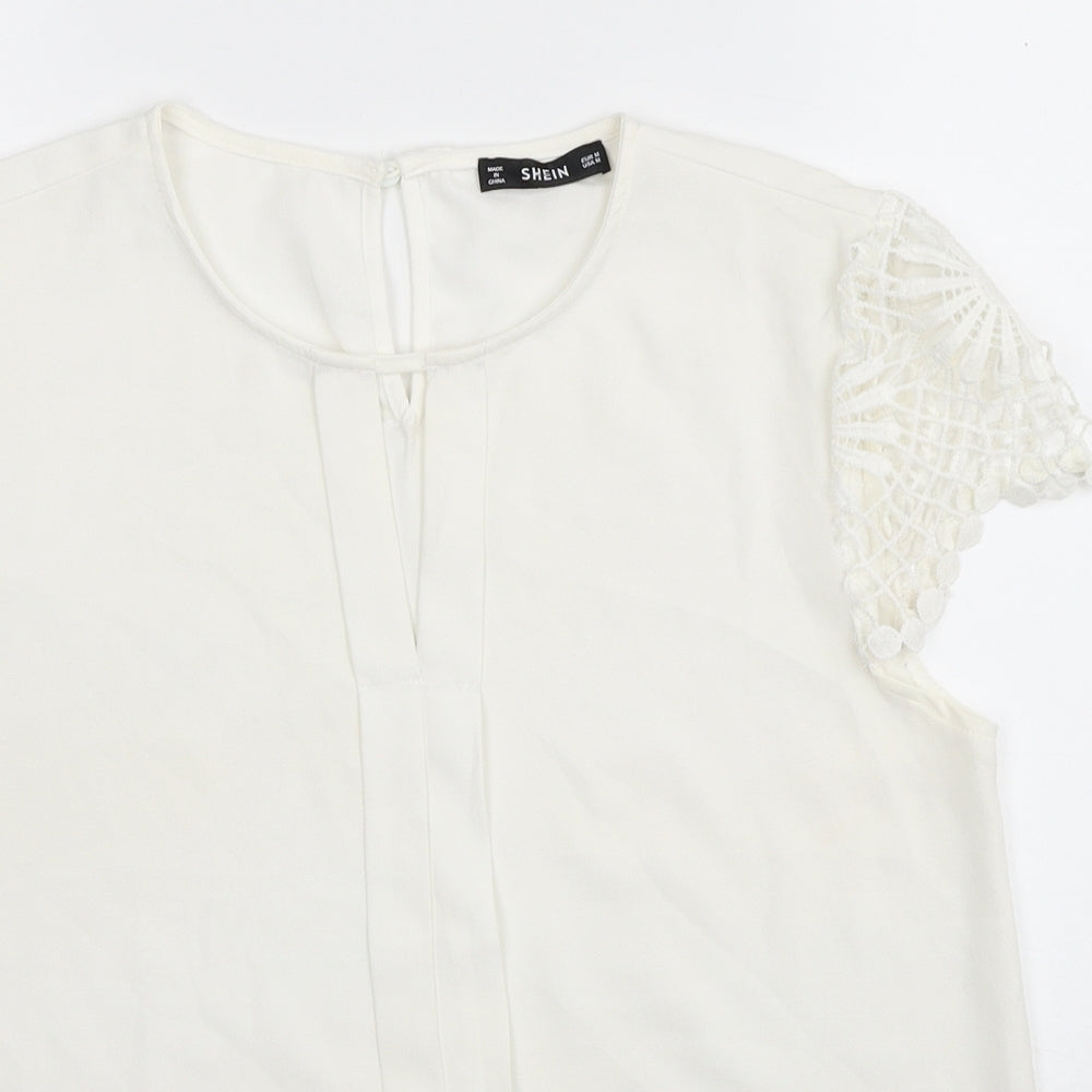 SheIn Womens White Polyester Basic Blouse Size M Scoop Neck - Lace Detail