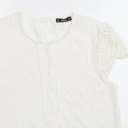 SheIn Womens White Polyester Basic Blouse Size M Scoop Neck - Lace Detail