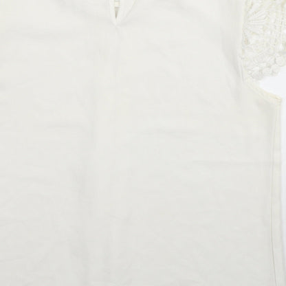 SheIn Womens White Polyester Basic Blouse Size M Scoop Neck - Lace Detail