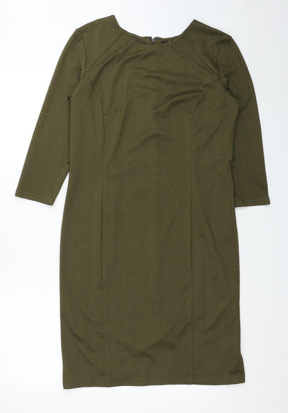 Simon Jeffrey Womens Green Polyester Pencil Dress Size 12 Round Neck Zip