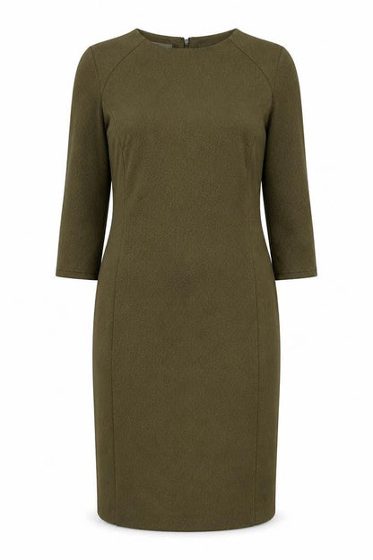 Simon Jeffrey Womens Green Polyester Pencil Dress Size 12 Round Neck Zip