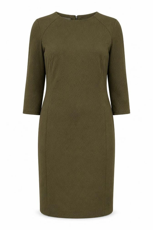 Simon Jeffrey Womens Green Polyester Pencil Dress Size 12 Round Neck Zip